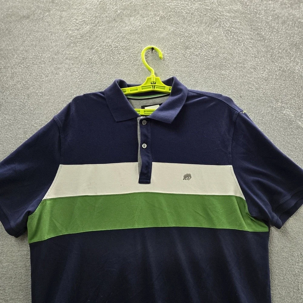 Banana Republic Men Polo XL Navy‎ Striped Button Short Sleeve Logo